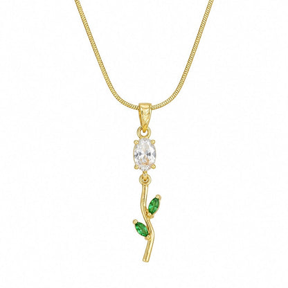 Gold White Crystal Flower Pendant Necklace