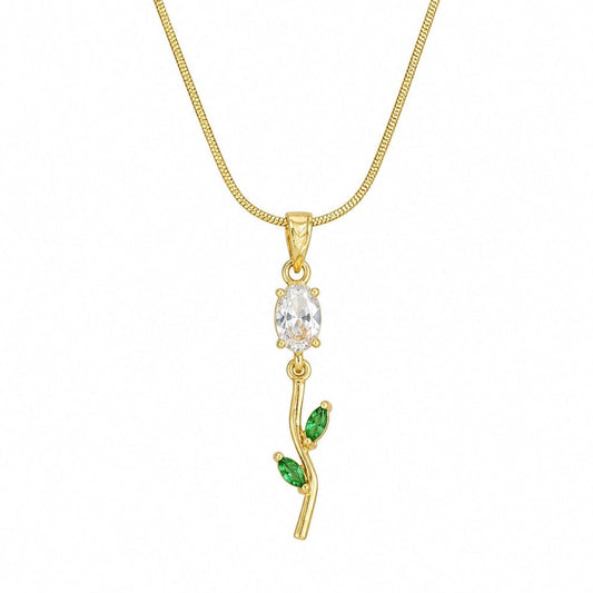 Gold White Crystal Flower Pendant Necklace